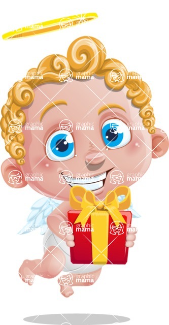 Cupid Cartoon Character - Cartoon Cupid with Gift